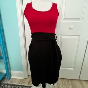 Wish Red and Black Fitted Belted  Dress with Pockets NWT